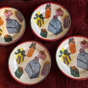 Colorful Hand Painted Gift Design 8" Plate Christmas Village Kids Collection (4)